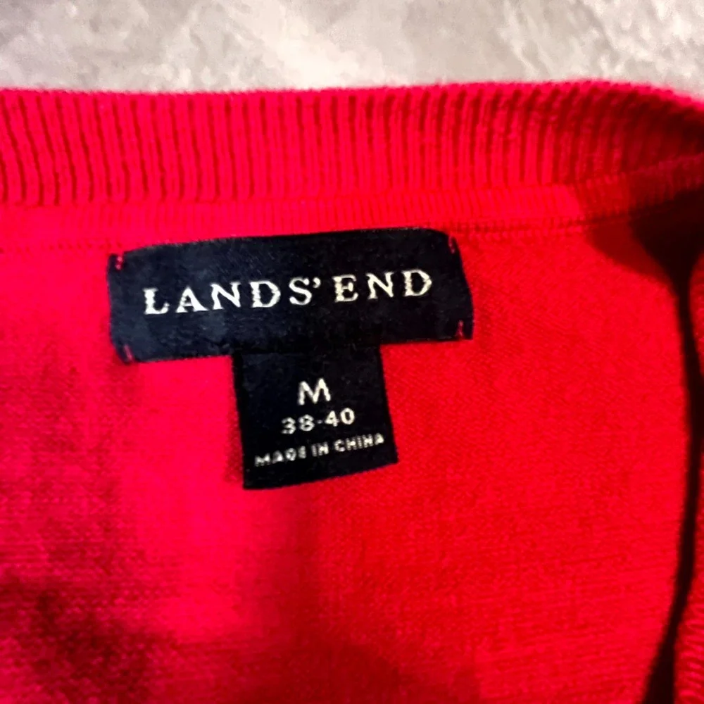 Lands End Sweater Vest Mens Medium 38-40 Red Cotton V-Neck Knit Sleeveless